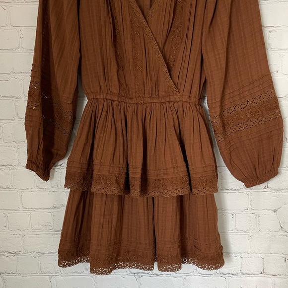 NWOT American Eagle Brown Tiered Wrap Dress size XS - Picture 5 of 9